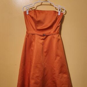 Michaelangelo Women's Strapless Formal Mini Flare Dress. Size 8. Orange.